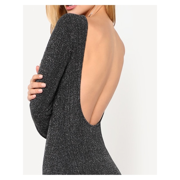 Black Silver Glitter Low Back Bodycon Dress - Picture 4 of 5